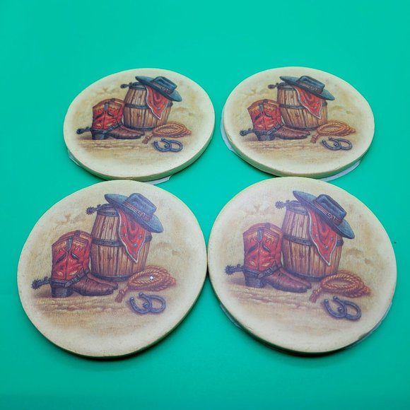 Coasters Cowboy Themed Boots Hat Bandana Horseshoes Rope - Picture 1 of 4